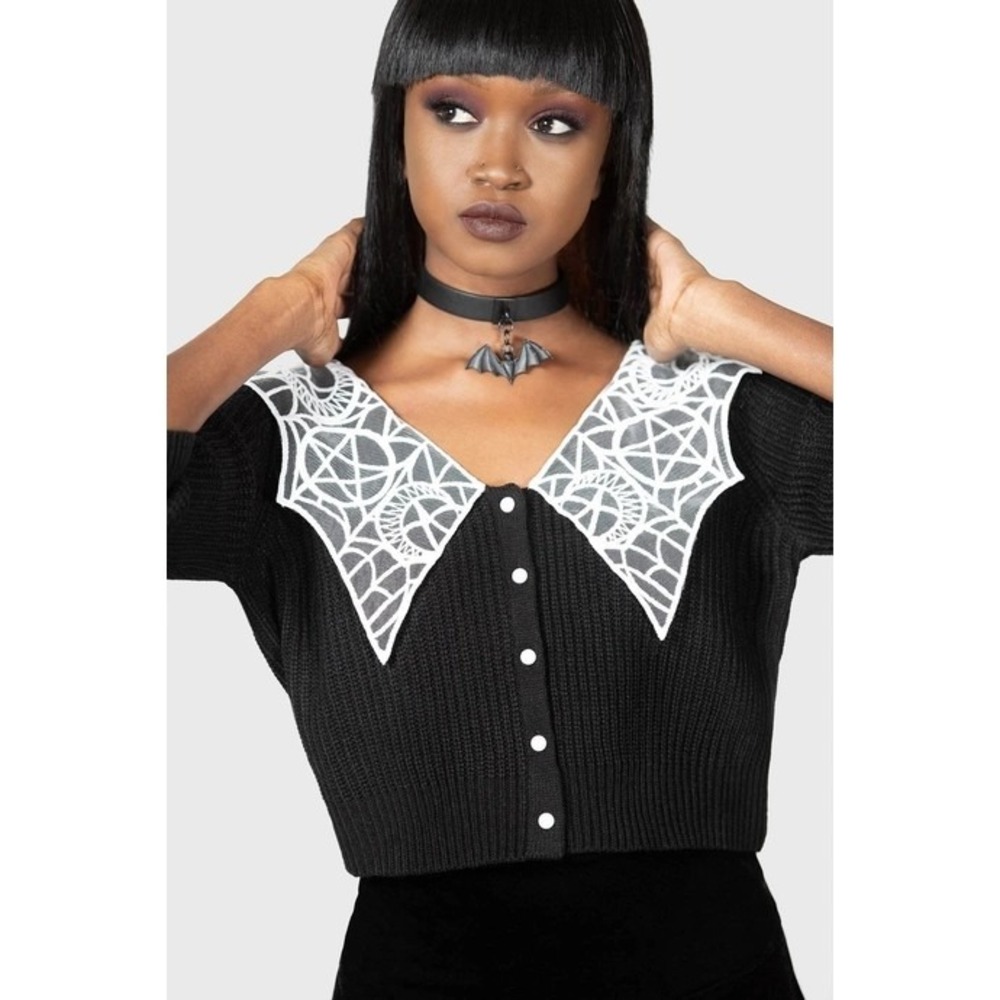Killstar Clarita Chlo Spiderweb Pentagram Lace Collar Cardigan Button Front Top